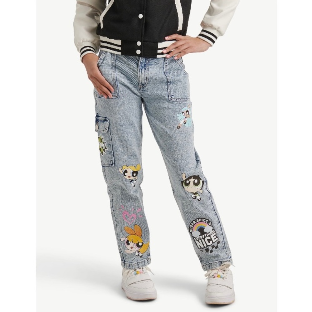 Girls Justice X Powerpuff Girls Mini Mom Jeans in Vintage Light Wash NWOT